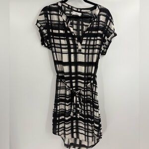 Velvet by Graham & Spencer Black White Plaid Tunic Dress Shirt Dress Belted xs